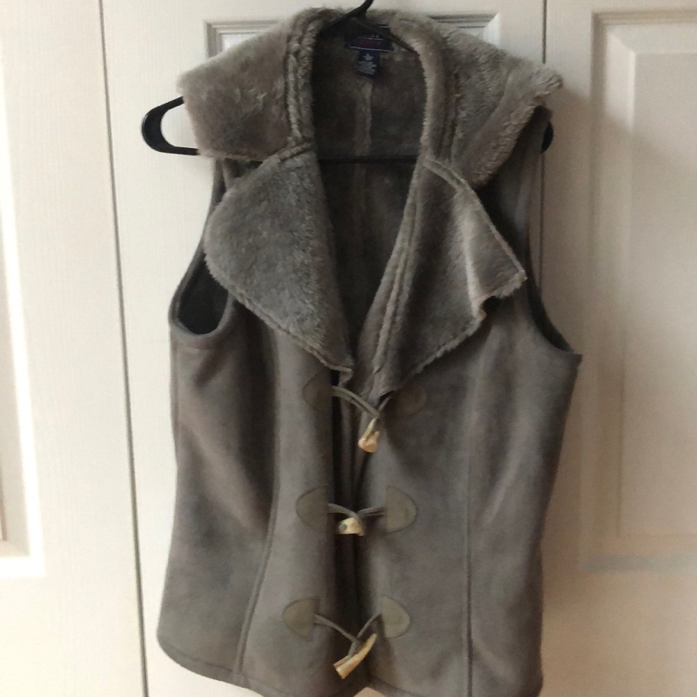 Chaps Fur Lined Suede Vest